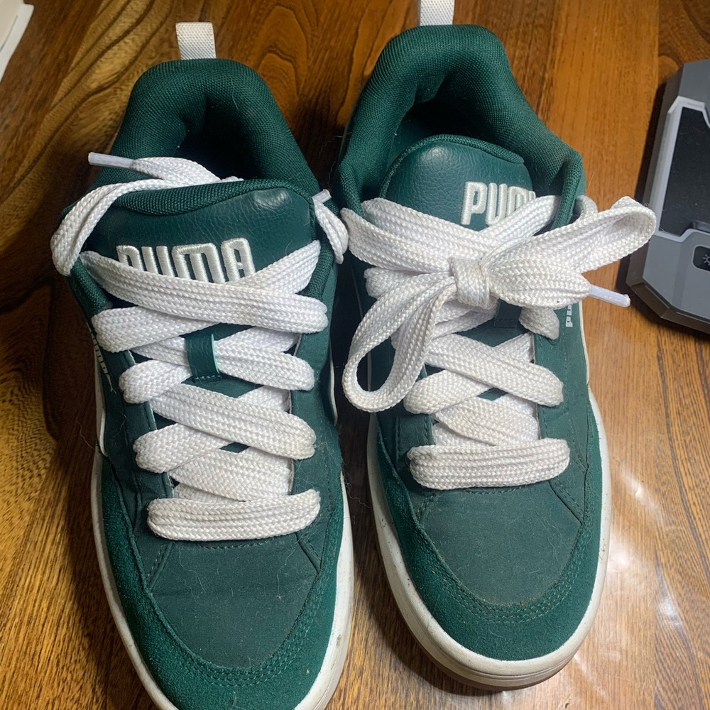 PUMA Kids Dark Green and White Sneakers